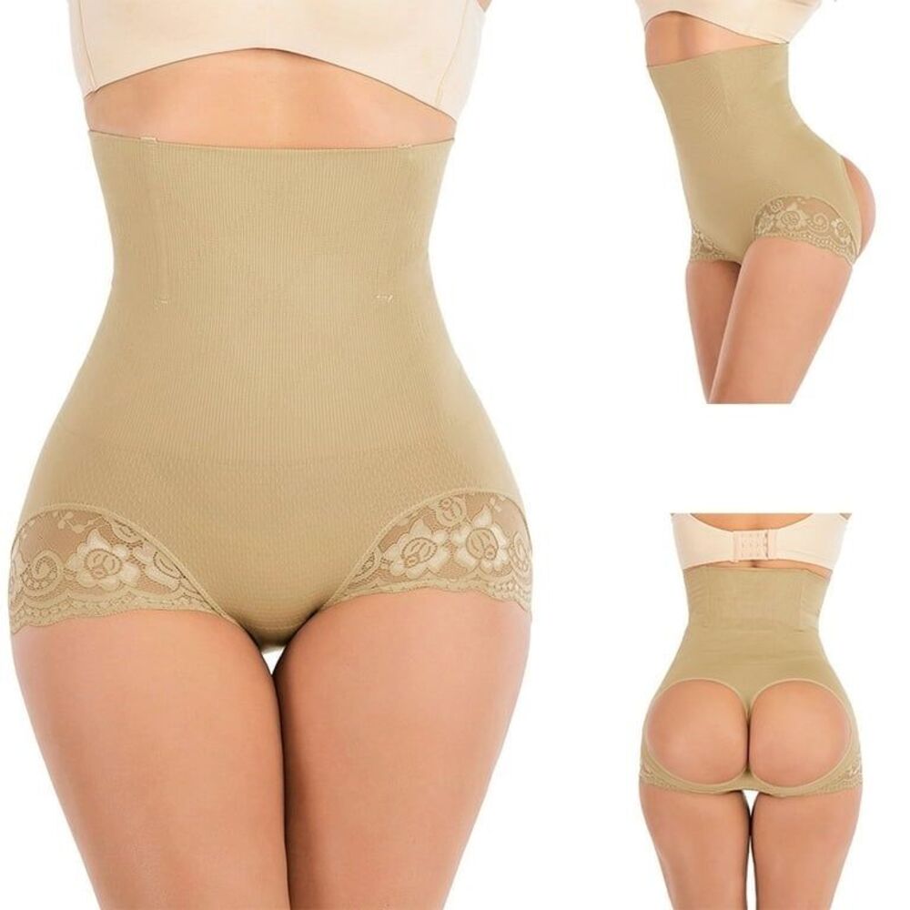 New Basstop High Waist Body Shaper Butt Lifter Slimmer Lace Panty-Beige #383